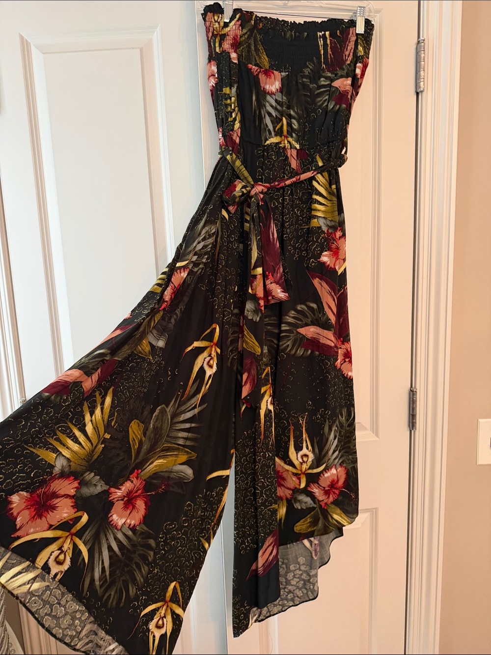City Chic Black Floral Strapless Jumpsuit with Belt